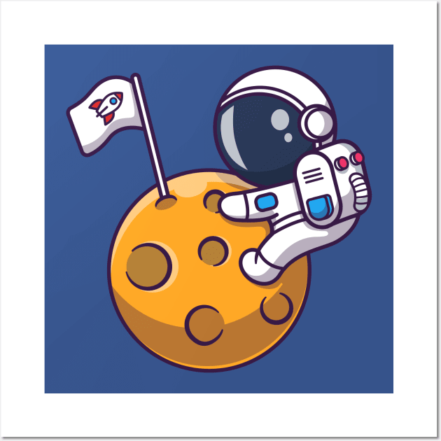 Cute Astronaut On Moon Cartoon Wall Art by Catalyst Labs